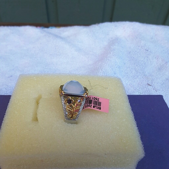 Ladies Blue Square Opaline Filagree Ring sz 8 - Picture 4 of 4